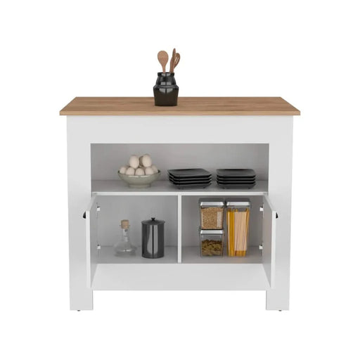 Kitchen Island Geneva, White / Macadamia Default -DTYStore