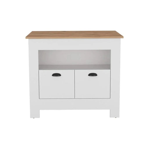 Kitchen Island Geneva, White / Macadamia Default -DTYStore