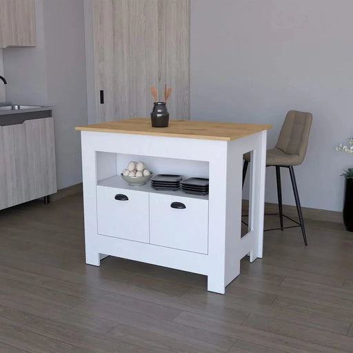 Kitchen Island Geneva, White / Macadamia Default -DTYStore