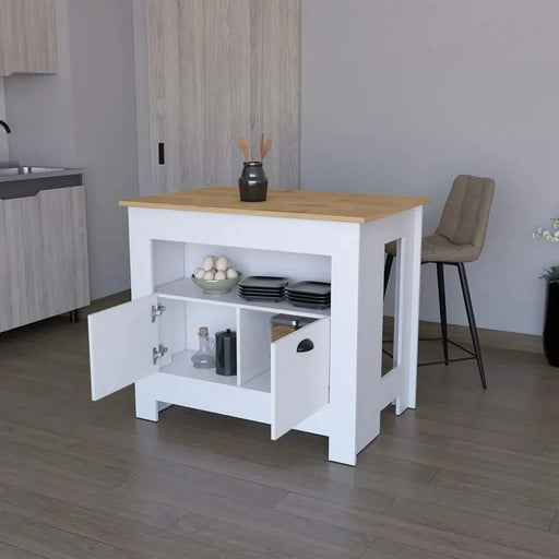 Kitchen Island Geneva, White / Macadamia Default -DTYStore