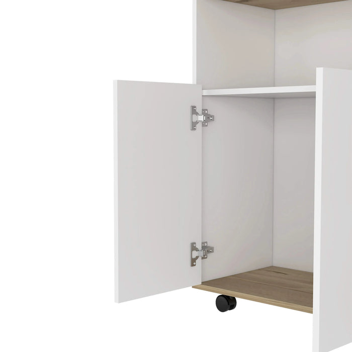 Kitchen Island Kamkacht, One Cabinet, Four Open Shelves, Light Oak / White Finish Default -DTYStore