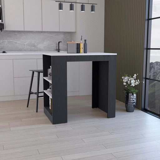 Kitchen Island, Kitchen Bar Table 36' H, with 3-Side Shelves, White, Wengue/ Ibiza Marble Color Finish Default -DTYStore