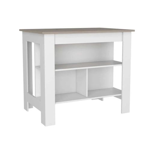 Kitchen Island, Kitchen Table 35' H, Three Open Storage Shelves, Four Legs, White / Light Gray Default -DTYStore