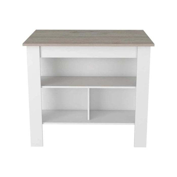 Kitchen Island, Kitchen Table 35' H, Three Open Storage Shelves, Four Legs, White / Light Gray Default -DTYStore