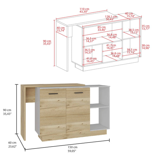 Kitchen Island Ohio, Kitchen, White / Light Oak Default -DTYStore