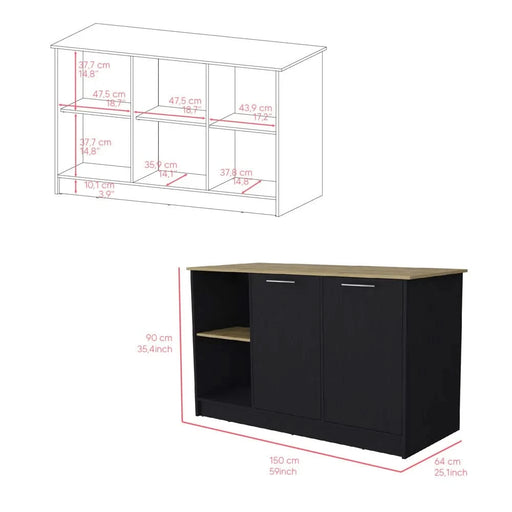 Kitchen Island Padua, Kitchen, Black / Macadamia Default -DTYStore