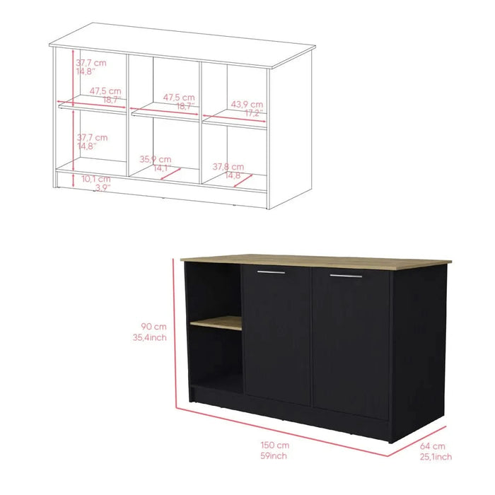 Kitchen Island Padua, Kitchen, Black / Macadamia Default -DTYStore