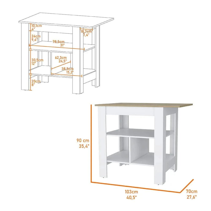 Kitchen Island Pompeya, Three Shelves, White Finish Default -DTYStore