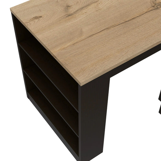 Kitchen Island Table, Two Legs, Three Side Shelves, Black / Pine Default -DTYStore