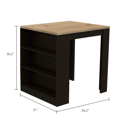 Kitchen Island Table, Two Legs, Three Side Shelves, Black / Pine Default -DTYStore