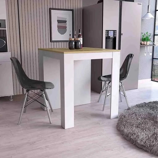 Kitchen Island Table, Two Legs, Three Side Shelves, White / Pine Default -DTYStore