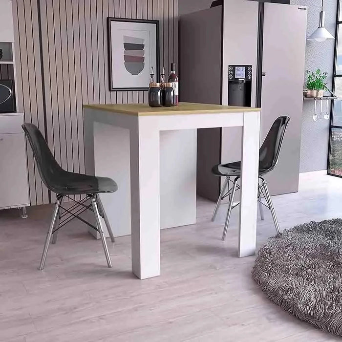 Kitchen Island Table, Two Legs, Three Side Shelves, White / Pine Default -DTYStore