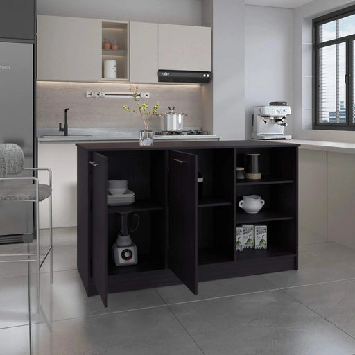 Kitchen Island Two Cabinets, Three Open Shelves Default -DTYStore