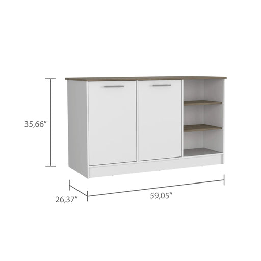 Kitchen Island Two Cabinets, Three Open Shelves, White / Dark Brown Default -DTYStore