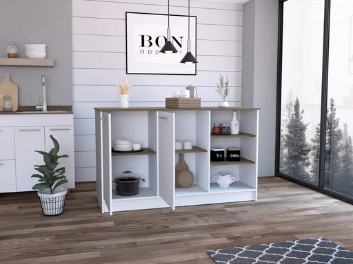 Kitchen Island Two Cabinets, Three Open Shelves, White / Dark Brown Default -DTYStore