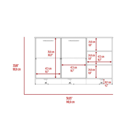 Kitchen Island Two Cabinets, Three Open Shelves, White / Dark Brown Default -DTYStore