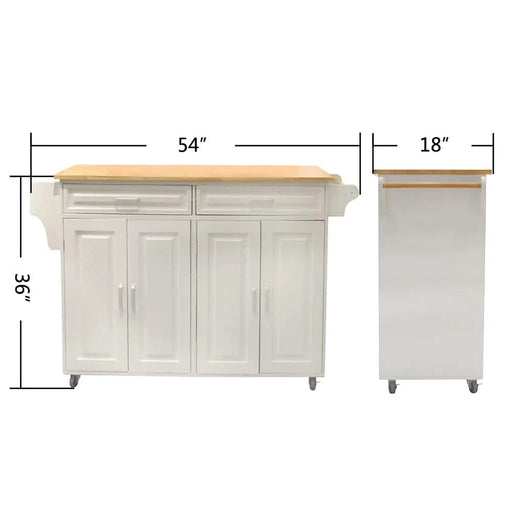 Kitchen Island & Kitchen Cart, Mobile Kitchen Island, Rubber Wood Top, Big & Adjustable Shelf Inside Cabinet for Different Utensils, Luxury Design Fits Party at Different Site. Default -DTYStore