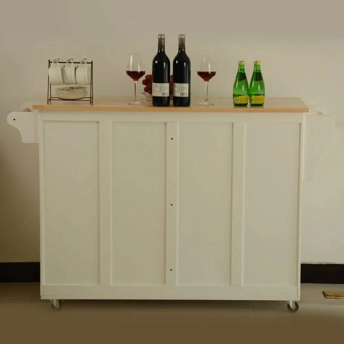 Kitchen Island & Kitchen Cart, Mobile Kitchen Island, Rubber Wood Top, Big & Adjustable Shelf Inside Cabinet for Different Utensils, Luxury Design Fits Party at Different Site. Default -DTYStore