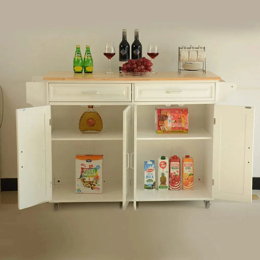 Kitchen Island & Kitchen Cart, Mobile Kitchen Island, Rubber Wood Top, Big & Adjustable Shelf Inside Cabinet for Different Utensils, Luxury Design Fits Party at Different Site. Default -DTYStore