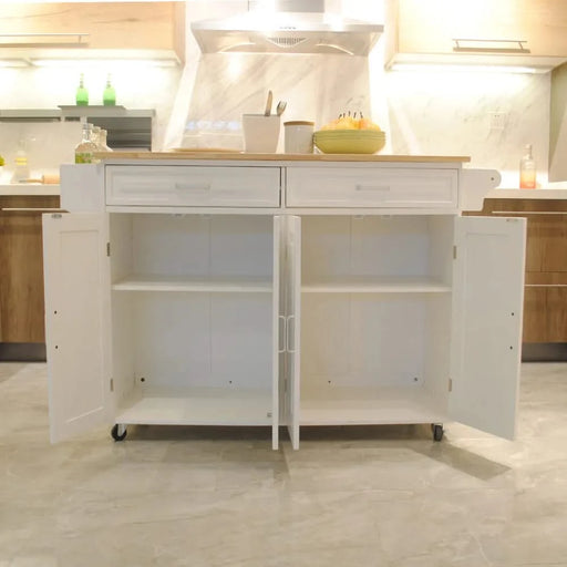 Kitchen Island & Kitchen Cart, Mobile Kitchen Island, Rubber Wood Top, Big & Adjustable Shelf Inside Cabinet for Different Utensils, Luxury Design Fits Party at Different Site. Default -DTYStore