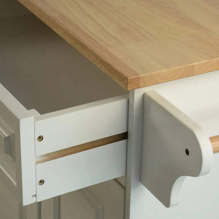 Kitchen Island & Kitchen Cart, Mobile Kitchen Island, Rubber Wood Top, Big & Adjustable Shelf Inside Cabinet for Different Utensils, Luxury Design Fits Party at Different Site. Default -DTYStore