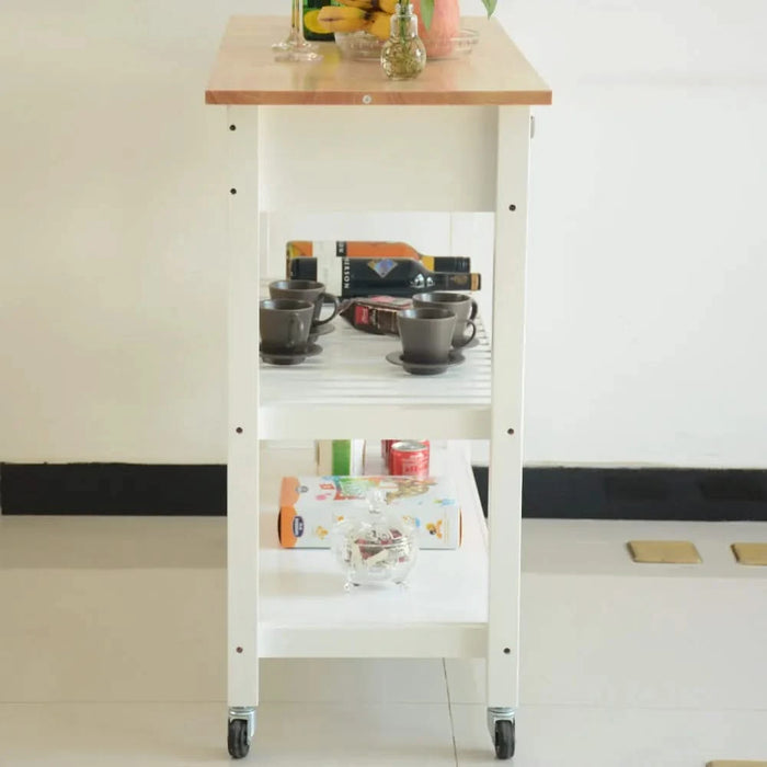 Kitchen Island & Kitchen Cart, Rubber Wood Top, Mobile Kitchen Island with Two Lockable Wheels, Simple Design for Easy Storing and Fetching, Two Drawers Give Unique Storage for Special Utensil. Default -DTYStore