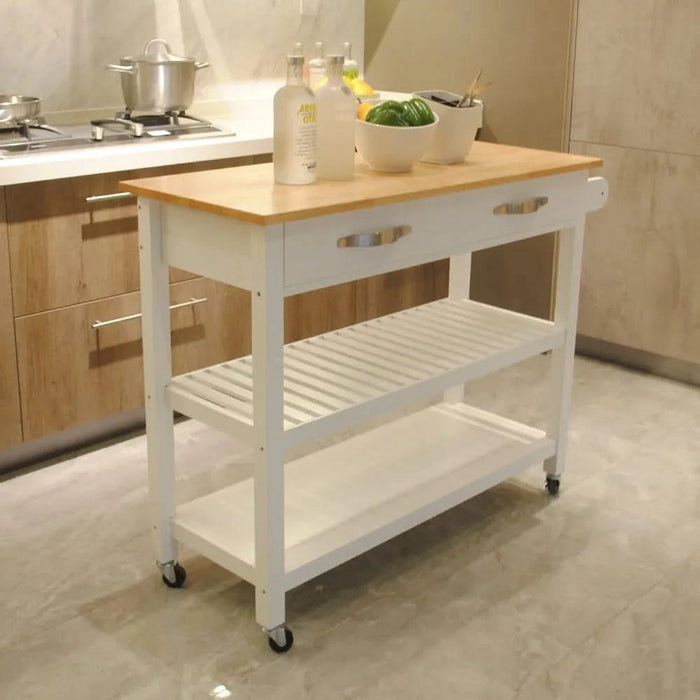 Kitchen Island & Kitchen Cart, Rubber Wood Top, Mobile Kitchen Island with Two Lockable Wheels, Simple Design for Easy Storing and Fetching, Two Drawers Give Unique Storage for Special Utensil. Default -DTYStore
