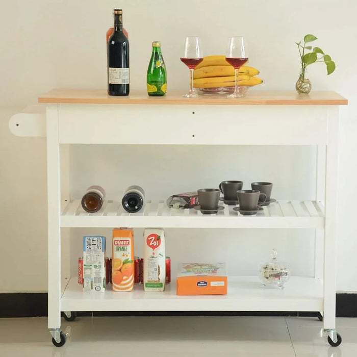 Kitchen Island & Kitchen Cart, Rubber Wood Top, Mobile Kitchen Island with Two Lockable Wheels, Simple Design for Easy Storing and Fetching, Two Drawers Give Unique Storage for Special Utensil. Default -DTYStore