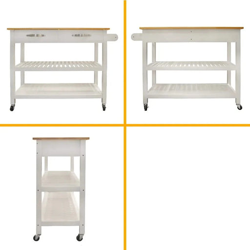 Kitchen Island & Kitchen Cart, Rubber Wood Top, Mobile Kitchen Island with Two Lockable Wheels, Simple Design for Easy Storing and Fetching, Two Drawers Give Unique Storage for Special Utensil. Default -DTYStore