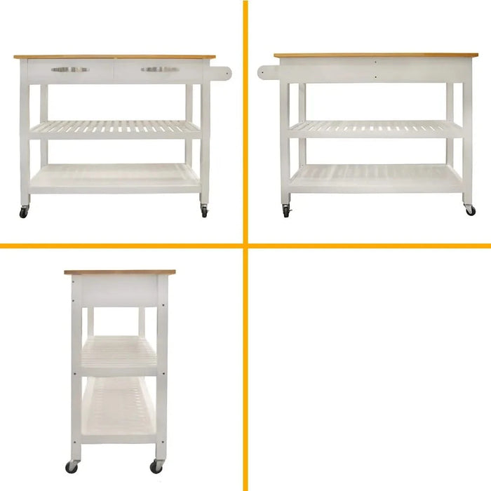 Kitchen Island & Kitchen Cart, Rubber Wood Top, Mobile Kitchen Island with Two Lockable Wheels, Simple Design for Easy Storing and Fetching, Two Drawers Give Unique Storage for Special Utensil. Default -DTYStore