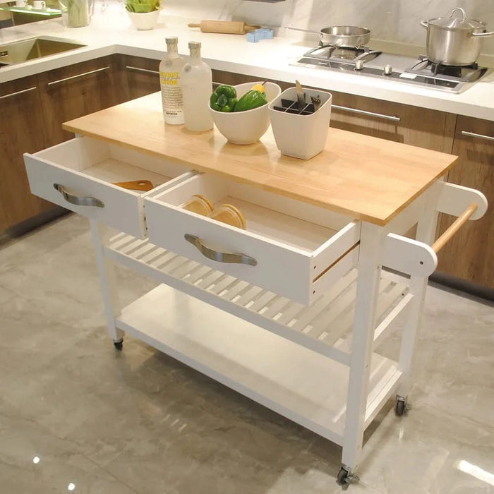 Kitchen Island & Kitchen Cart, Rubber Wood Top, Mobile Kitchen Island with Two Lockable Wheels, Simple Design for Easy Storing and Fetching, Two Drawers Give Unique Storage for Special Utensil. Default -DTYStore