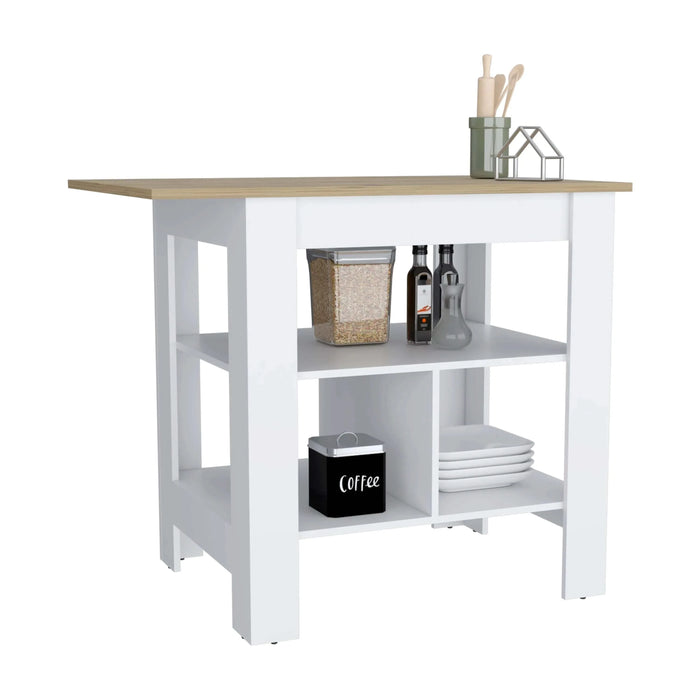 Kitchen Island, kitchen table 35' H, 3 Open Shelves, White/Macadamia Default -DTYStore