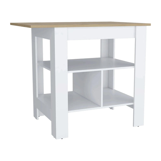 Kitchen Island, kitchen table 35' H, 3 Open Shelves, White/Macadamia Default -DTYStore