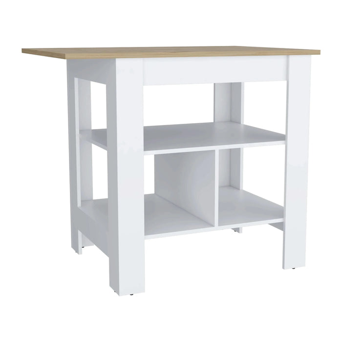 Kitchen Island, kitchen table 35' H, 3 Open Shelves, White/Macadamia Default -DTYStore