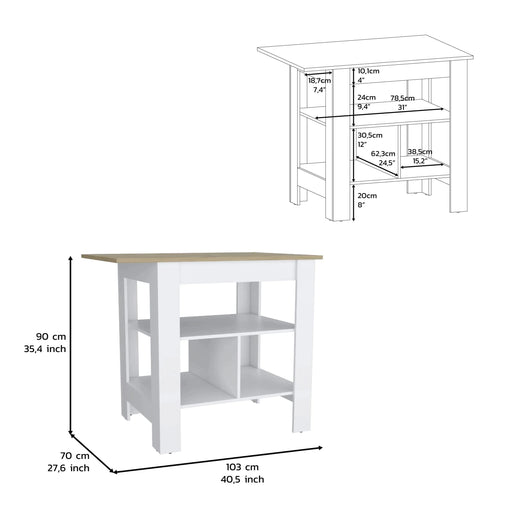 Kitchen Island, kitchen table 35' H, 3 Open Shelves, White/Macadamia Default -DTYStore