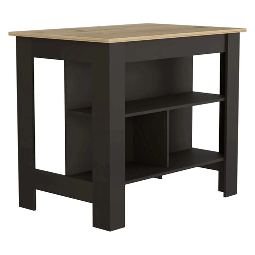 Kitchen Island, kitchen table 35' H, Four Legs, Three Open Storage Shelves, Black / Light Oak Default -DTYStore