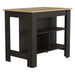 Kitchen Island, kitchen table 35' H, Four Legs, Three Open Storage Shelves, Black / Light Oak Default -DTYStore
