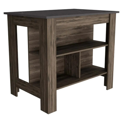 Kitchen Island, kitchen table 35' H, Four Legs, Three Open Storage Shelves, Dark Brown / Onix Default -DTYStore