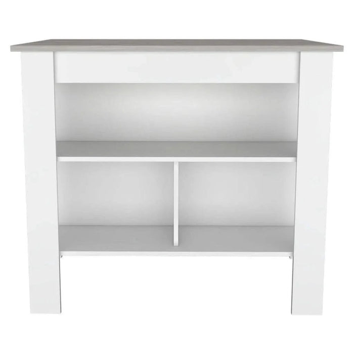 Kitchen Island, kitchen table 35' H, Four Legs, Three Open Storage Shelves, White / Ibiza Marble Default -DTYStore