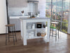 Kitchen Island, kitchen table 35' H, Four Legs, Three Open Storage Shelves, White / Ibiza Marble Default -DTYStore