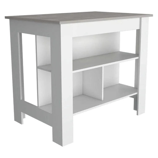 Kitchen Island, kitchen table 35' H, Four Legs, Three Open Storage Shelves, White / Ibiza Marble Default -DTYStore