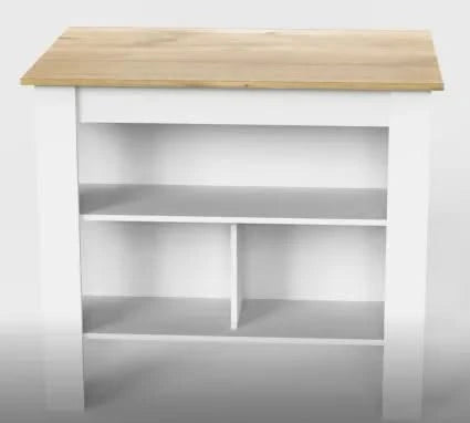 Kitchen Island, kitchen table 35' H, Four Legs, Three Open Storage Shelves, White / Light Oak Default -DTYStore