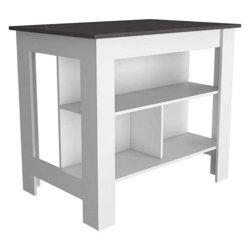 Kitchen Island, kitchen table 35' H, Four Legs, Three Open Storage Shelves, White / Onix Default -DTYStore