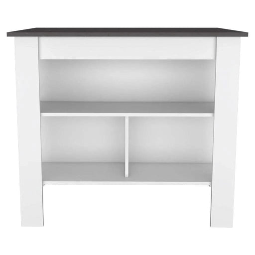 Kitchen Island, kitchen table 35' H, Four Legs, Three Open Storage Shelves, White / Onix Default -DTYStore