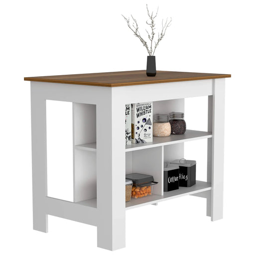 Kitchen Island, kitchen table 35' H, Four Legs, Three Open Storage Shelves, White / Walnut Default -DTYStore
