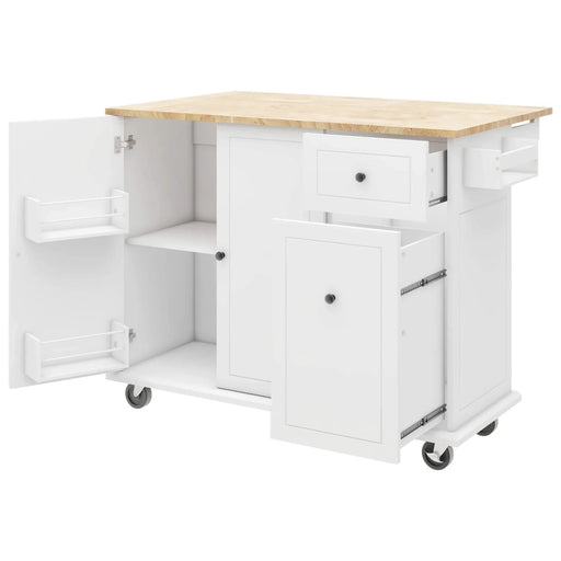 Kitchen Island with Drop Leaf, 53.9' Width Rolling Kitchen Cart on Wheels with Internal Storage Rack and 3 Tier Pull Out Cabinet Organizer, Kitchen Storage Cart with Spice Rack, Towel Rack (White) Default -DTYStore