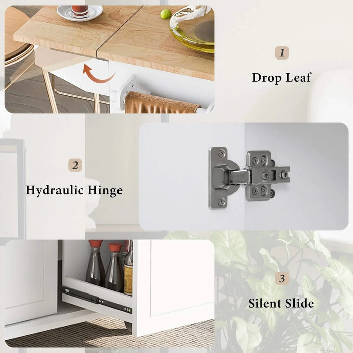 Kitchen Island with Drop Leaf, 53.9' Width Rolling Kitchen Cart on Wheels with Internal Storage Rack and 3 Tier Pull Out Cabinet Organizer, Kitchen Storage Cart with Spice Rack, Towel Rack (White) Default -DTYStore