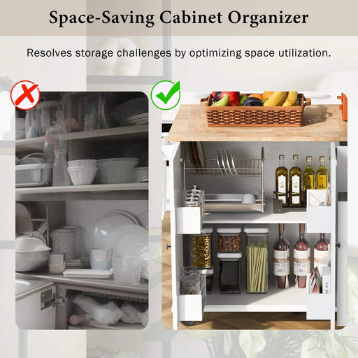 Kitchen Island with Drop Leaf, 53.9' Width Rolling Kitchen Cart on Wheels with Internal Storage Rack and 3 Tier Pull Out Cabinet Organizer, Kitchen Storage Cart with Spice Rack, Towel Rack (White) Default -DTYStore