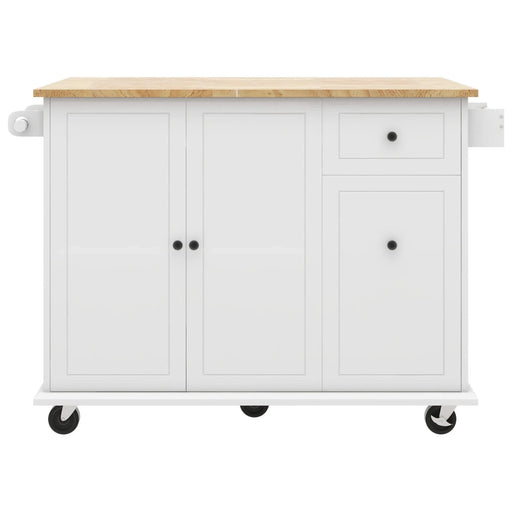 Kitchen Island with Drop Leaf, 53.9' Width Rolling Kitchen Cart on Wheels with Internal Storage Rack and 3 Tier Pull Out Cabinet Organizer, Kitchen Storage Cart with Spice Rack, Towel Rack (White) Default -DTYStore