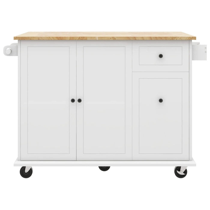 Kitchen Island with Drop Leaf, 53.9' Width Rolling Kitchen Cart on Wheels with Internal Storage Rack and 3 Tier Pull Out Cabinet Organizer, Kitchen Storage Cart with Spice Rack, Towel Rack (White) Default -DTYStore